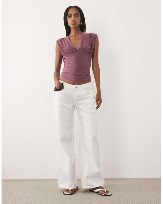 Miss Selfridge Purple V-neck Ruched Tank Top