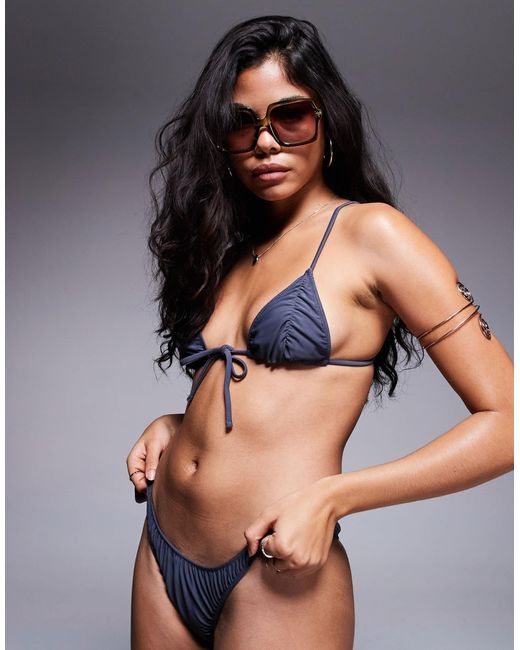 ASOS Blue Kim Ruched Triangle Bikini Top