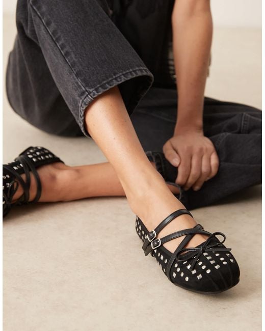 ASOS Black Laurel Studded Mary-jane Ballets