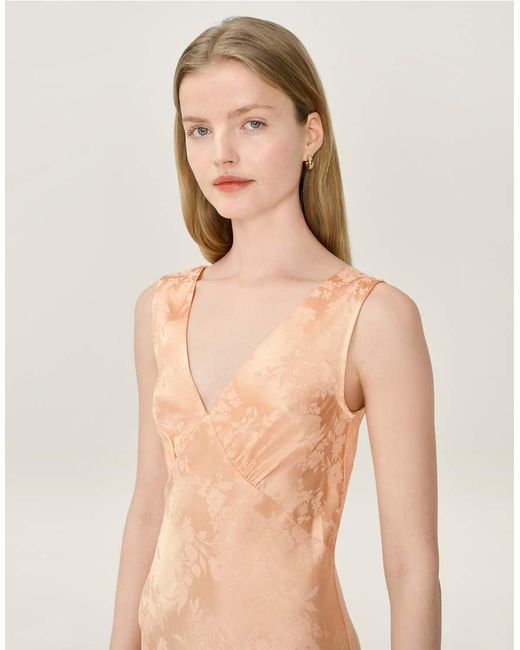 OMNES Natural Dresses Iris Floral Jacquard Midi Slip Dress