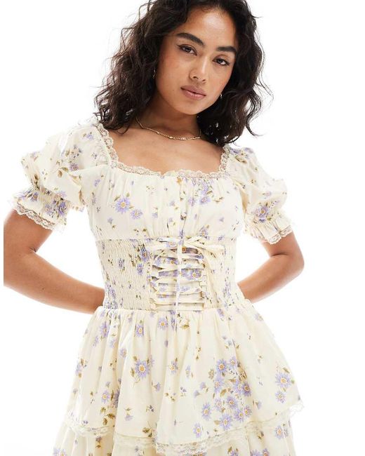 Miss Selfridge Mini Jurk Met Korset in het Natural