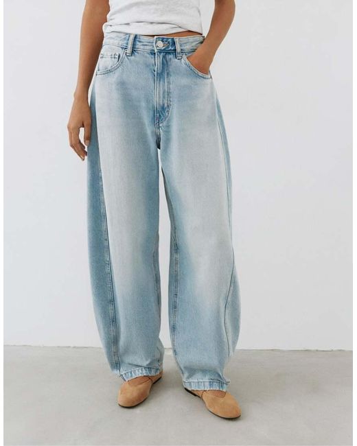 Pull&Bear Blue Balloon Jeans With Belt Loops