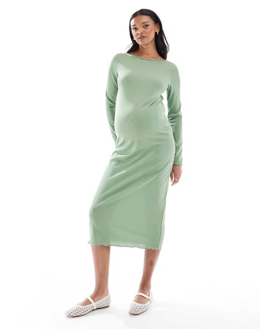 Mama.licious Women's Green Mamalicious Maternity Boat Neck Jersey Midi Dress  - ice4pros.com.br