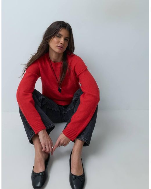 ASOS Red Neat Fit Lightweight Crew Neck Sweater