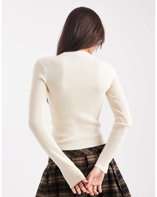 Pieces White Ribbed Knitted Top