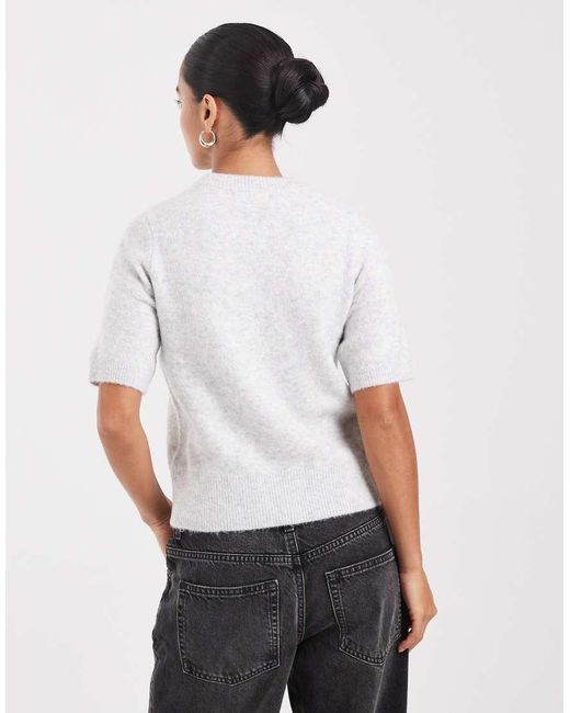 New Look White Puff Sleeve Knitted T-shirt