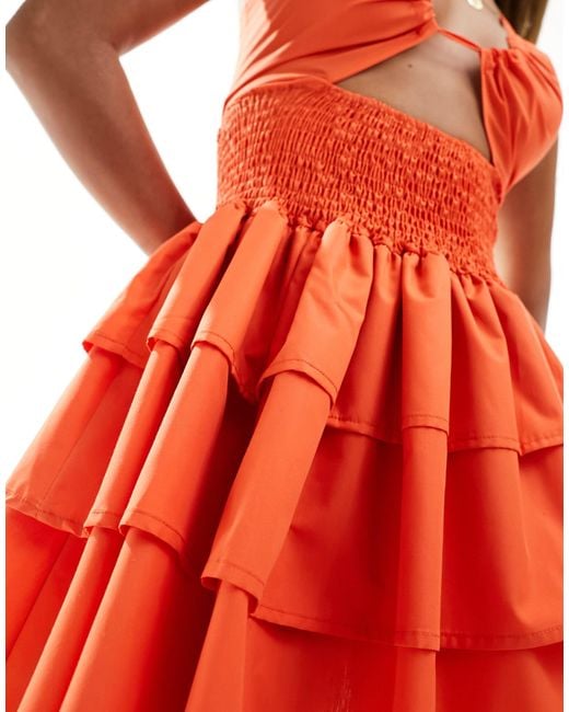 Missy Empire Orange Ruffle Trim Halterneck Cut Out Mini Dress