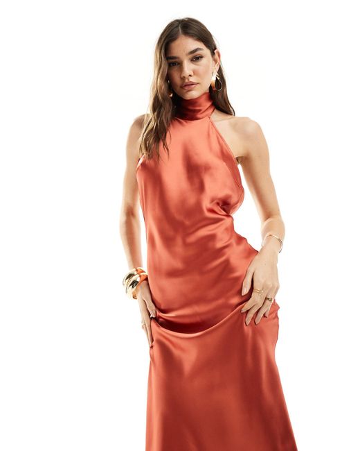 Pretty Lavish Red Exclusive To Asos Raleigh Cowl Back Satin Midaxi Dress