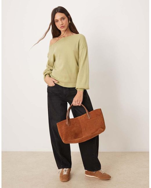 Threadbare Natural Off Shoulder Slouchy Sweatshirt