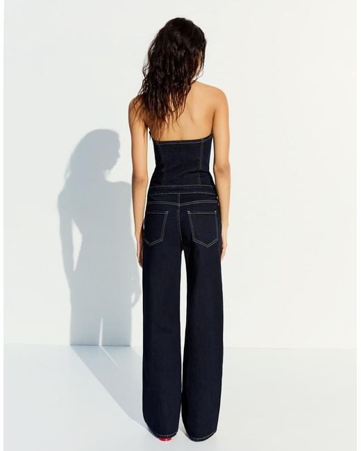 Bershka Blue Long Denim Jumpsuit