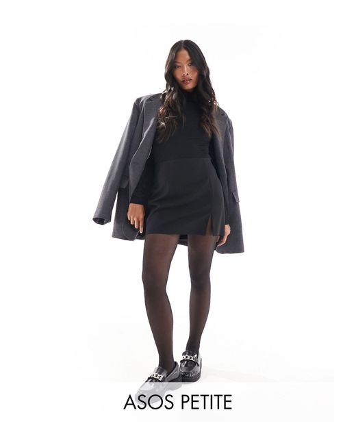 ASOS Black Petite Tailored Mini Skirt With Front Slit