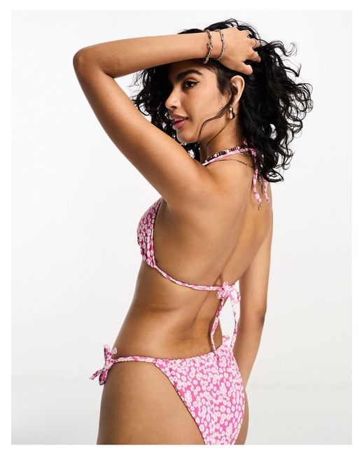 Top bikini a fiori allacciato al collo di & Other Stories in Pink
