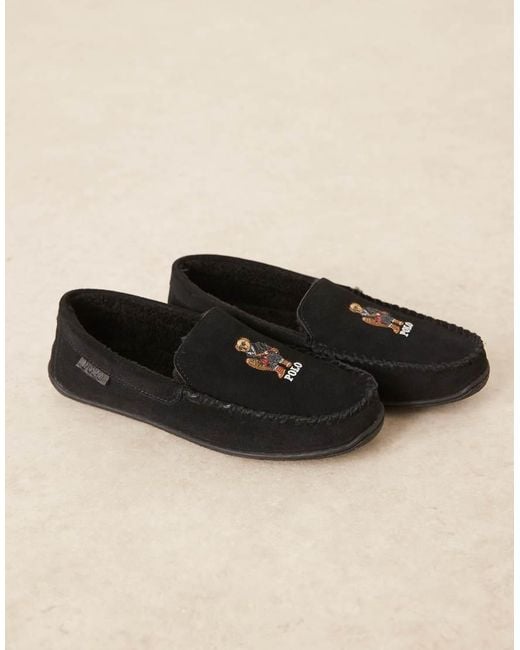 Polo Ralph Lauren Black Brenan Suede Slipper With Holiday Bear Logo for men