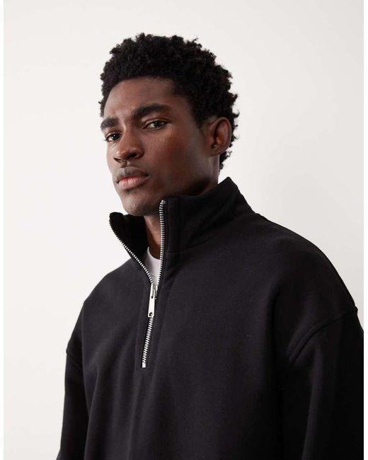 ASOS COLLECTIVE Black Ac-t-2573 Signature Fit Super Heavyweight Quarter Zip Funnel Sweatshirt for men