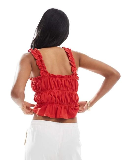 Miss Selfridge Gesmokte Top Met Gestrikte Voorkant in het Red