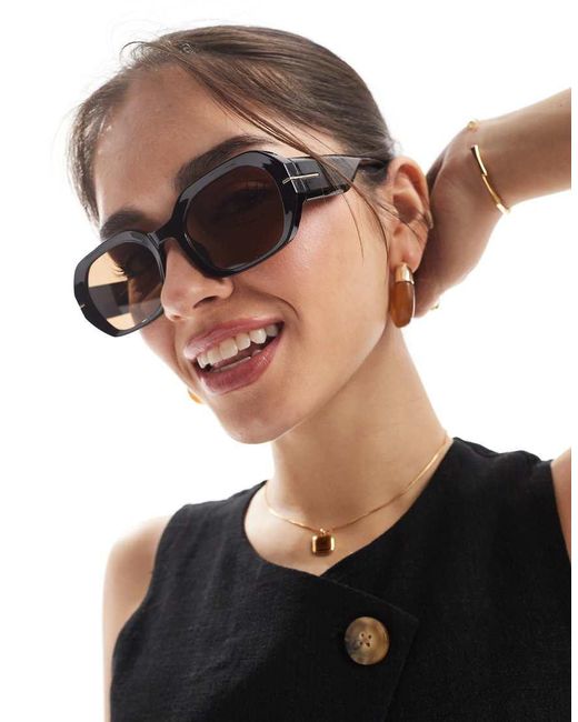 Gafas De Sol Grandes Negras Con Montura Redondeada Y Lentes Marrones De A.J. Morgan de color Black