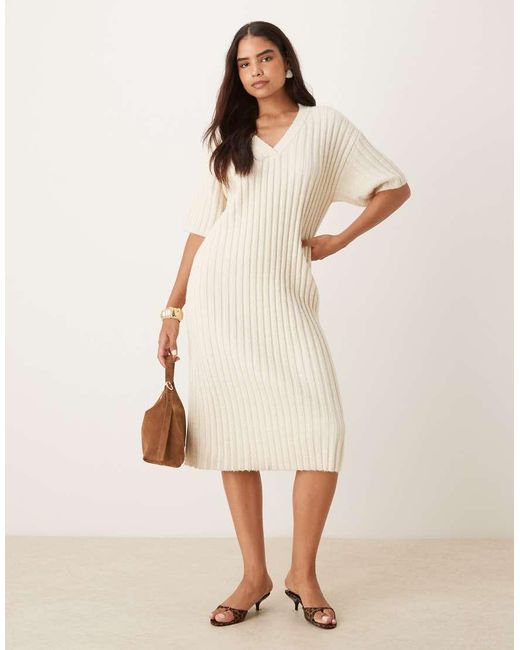 Glamorous Natural V Neck Midi Dress