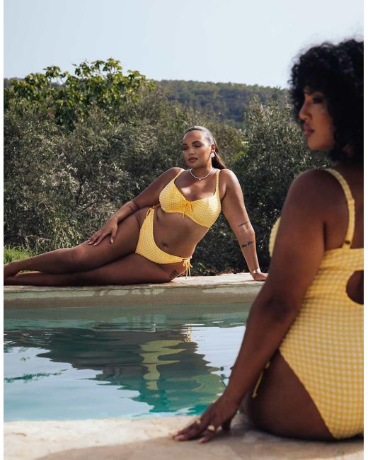 Curvy Kate Yellow Holiday Gingham Tie-Side Bikini Brief