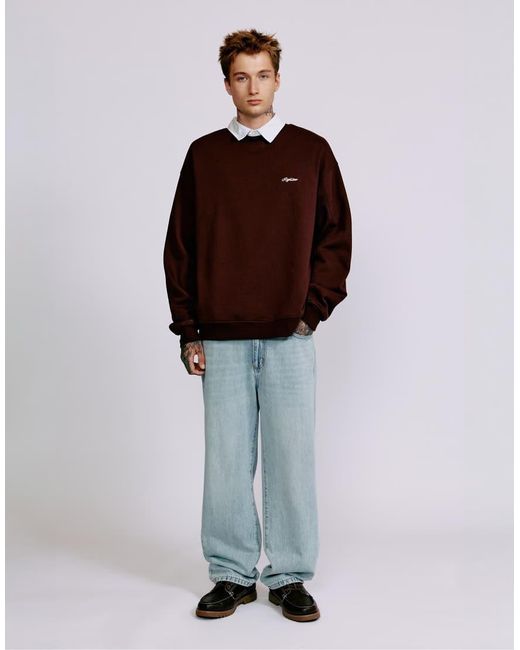 Pull&Bear Brown Embroidered Round Neck Sweatshirt for men