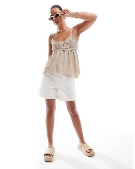 Stradivarius Natural Crochet Detail Cami Swing Top