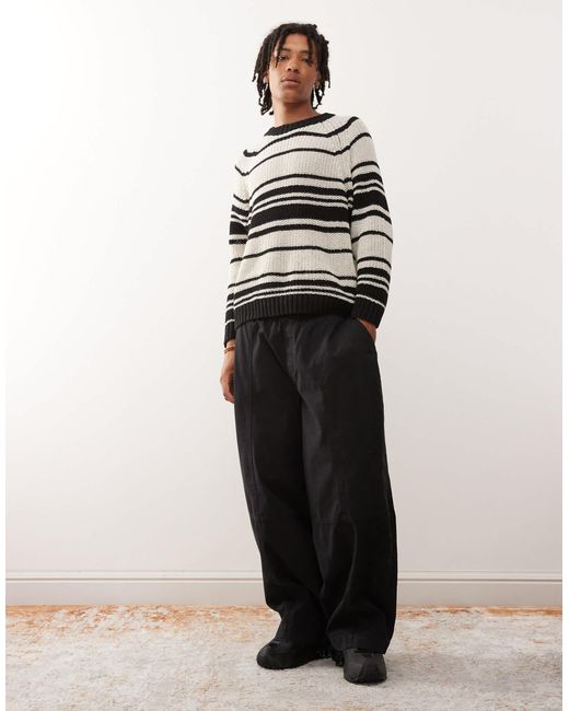Pull oversize en maille ajourée à rayures - beige Weekday pour homme en coloris Natural