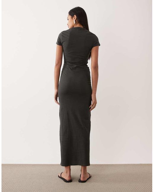 ASOS Black Short Sleeve Midi Dress With Twist Detail