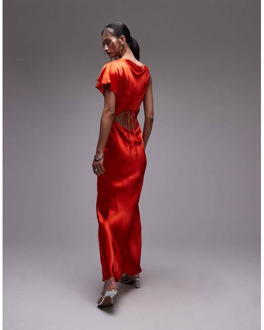 TOPSHOP Red – rückenfreies midikleid aus satin