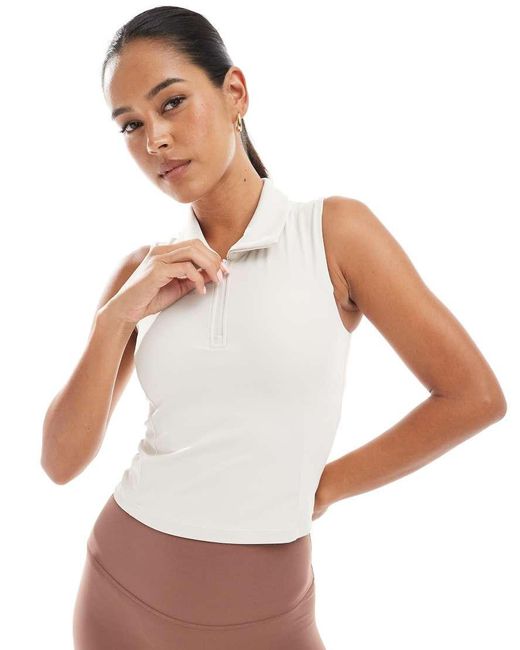 agon® White Sleeveless Collared Top