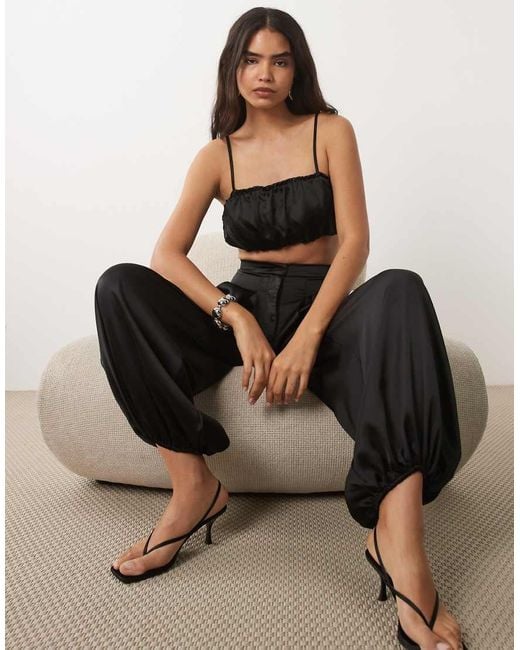ASOS Natural Satin Bubble Pleated Pants