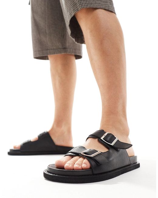 Shore - sandali con doppia fascia nere di Walk London in Black da Uomo