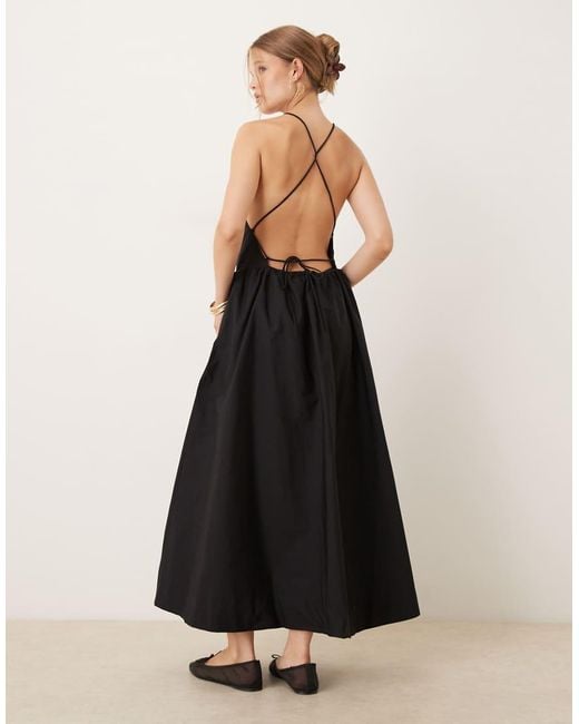 Vestido Midi Con Cuello Subido Y Cintura Baja De Algodón Premium De Mango de color Black