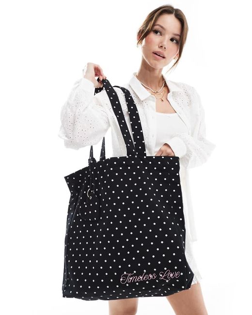Bershka White Polka Dot Oversized Tote Bag