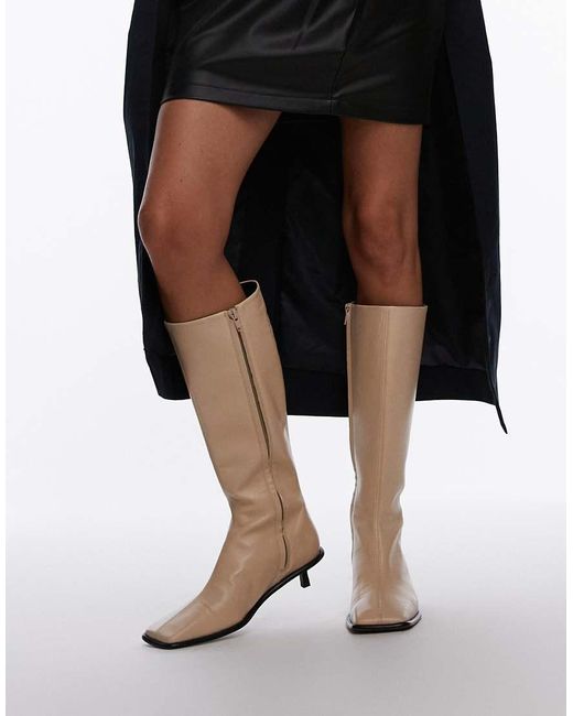 TOPSHOP Black Taylor Premium Leather Knee High Heeled Sock Boots