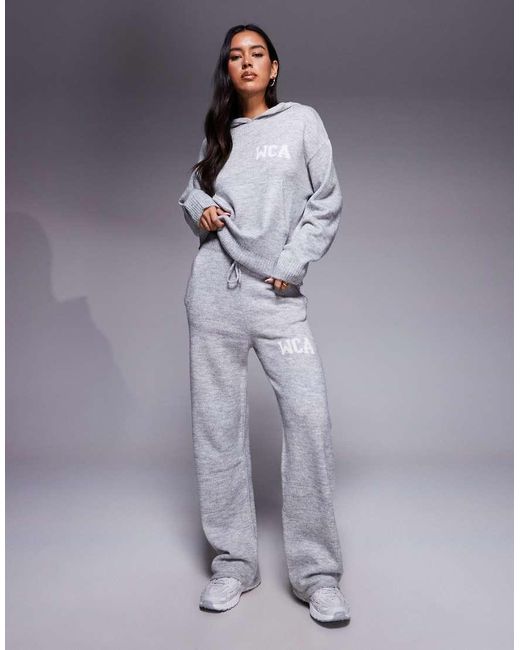 ASOS Gray Weekend Collective Co-ord Knitted Hoodie With Varsity Graphic