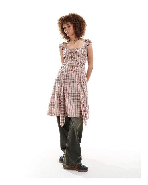 Vestito corto a quadri con laccetto sul davanti di Reclaimed (vintage) in Multicolor
