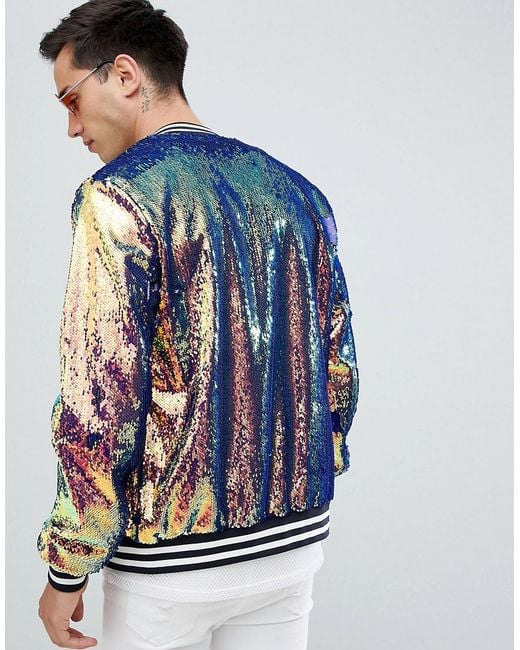 ASOS Tall Sequin Bomber Jacket in Blue for Men Lyst UK