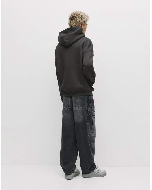 Pull&Bear Gray Boxy Hooded Sweatshirt for men