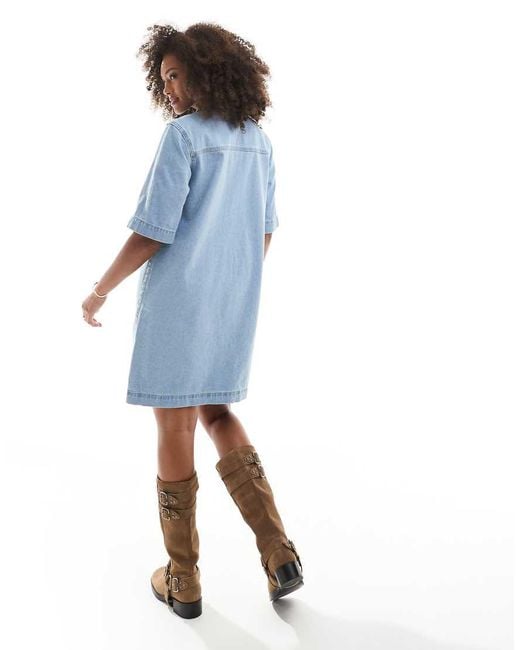ONLY Blue Short Sleeve Denim Dress