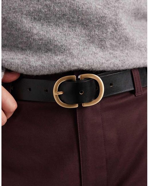 Pieces Gray Leather Belt With Gold-tone Double Buckle