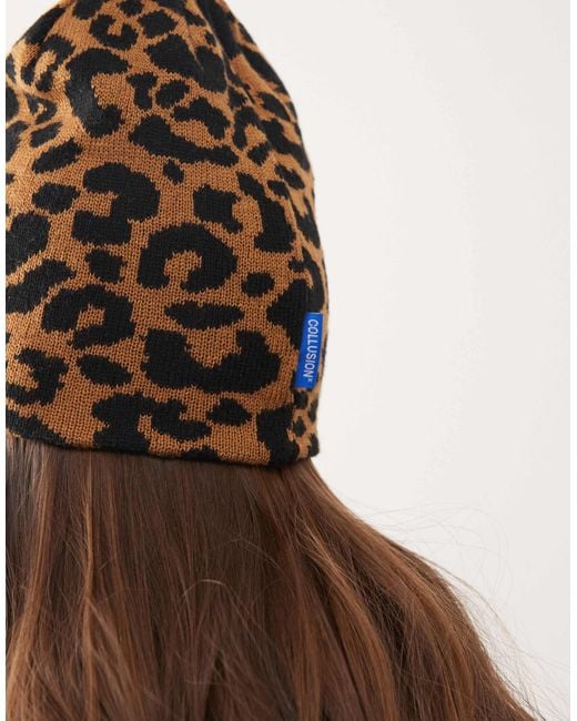 Collusion Natural Leopard Print Beanie