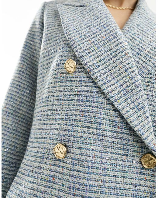 Blazer d'ensemble en tweed à carreaux avec double boutonnage - pastel Closet en coloris Blue