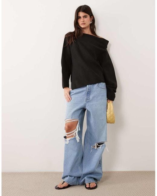 ASOS Black Knitted Off Shoulder Top