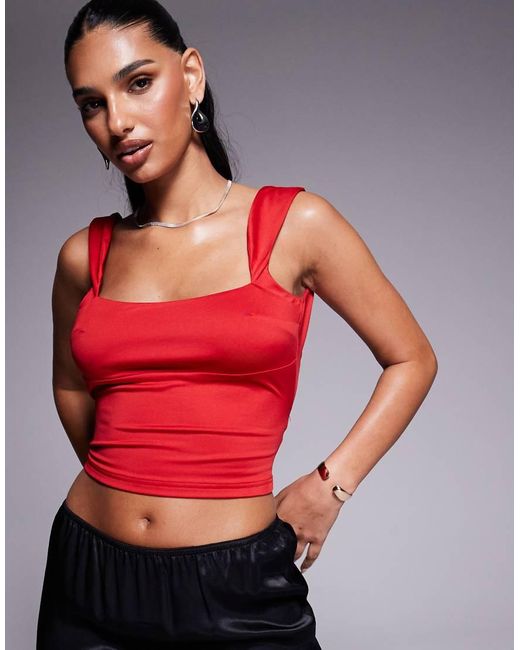 Princess Polly Red Imelda Double-sculpted Slinky Low Open Tie Back Top