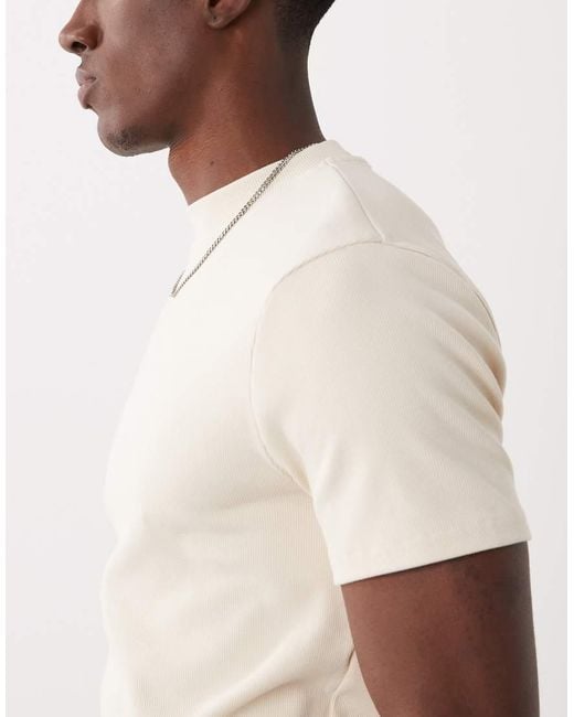ASOS Natural Slim T-shirt With High Neck for men