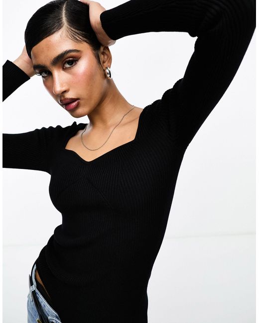 & Other Stories Black Sweetheart Neckline Knitted Top