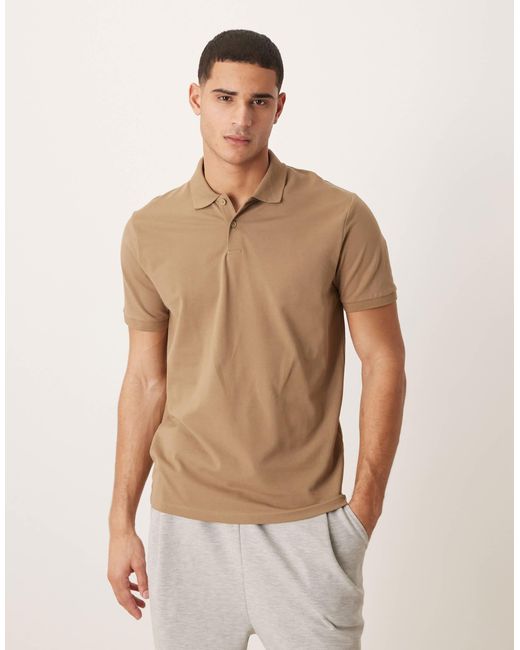 ASOS – basic-polohemd aus pikee in Natural für Herren