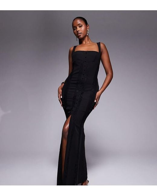 Murci Exclusive Square Neck Sheer Lace Panel Maxi Dress in Blue | Lyst UK
