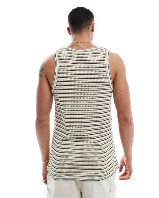 ASOS – strukturiertes trägershirt mit u-ausschnitt und streifen in White für Herren