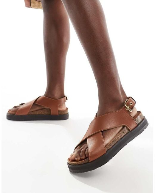& Other Stories Brown Leather Cross Strap Sandals