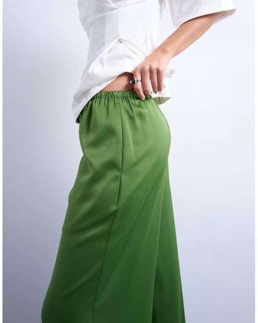 TOPSHOP White Satin Tie Waist Wide Leg Trouser